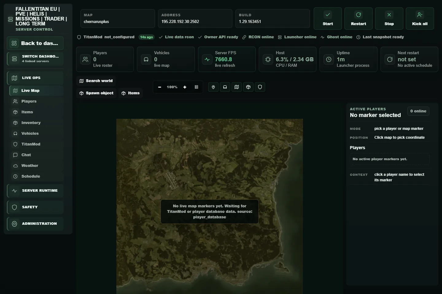 Manage your DayZ server from the browser - Titan Server Manager – Titan Server Manager is a free, server-side DayZ mod (Steam Workshop: https://steamcommunity.com/sharedfiles/filedetails/?id=3768151439) that conne...